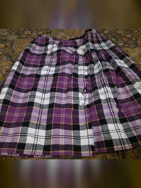 Vintage Purple, White and Black Plaid A-Line Skirt